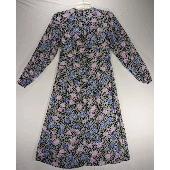 Loft Multicolor Floral Ruched Midi Dress V-Neck Long Sleeves Women's 0 Petite - Picture 2 of 6